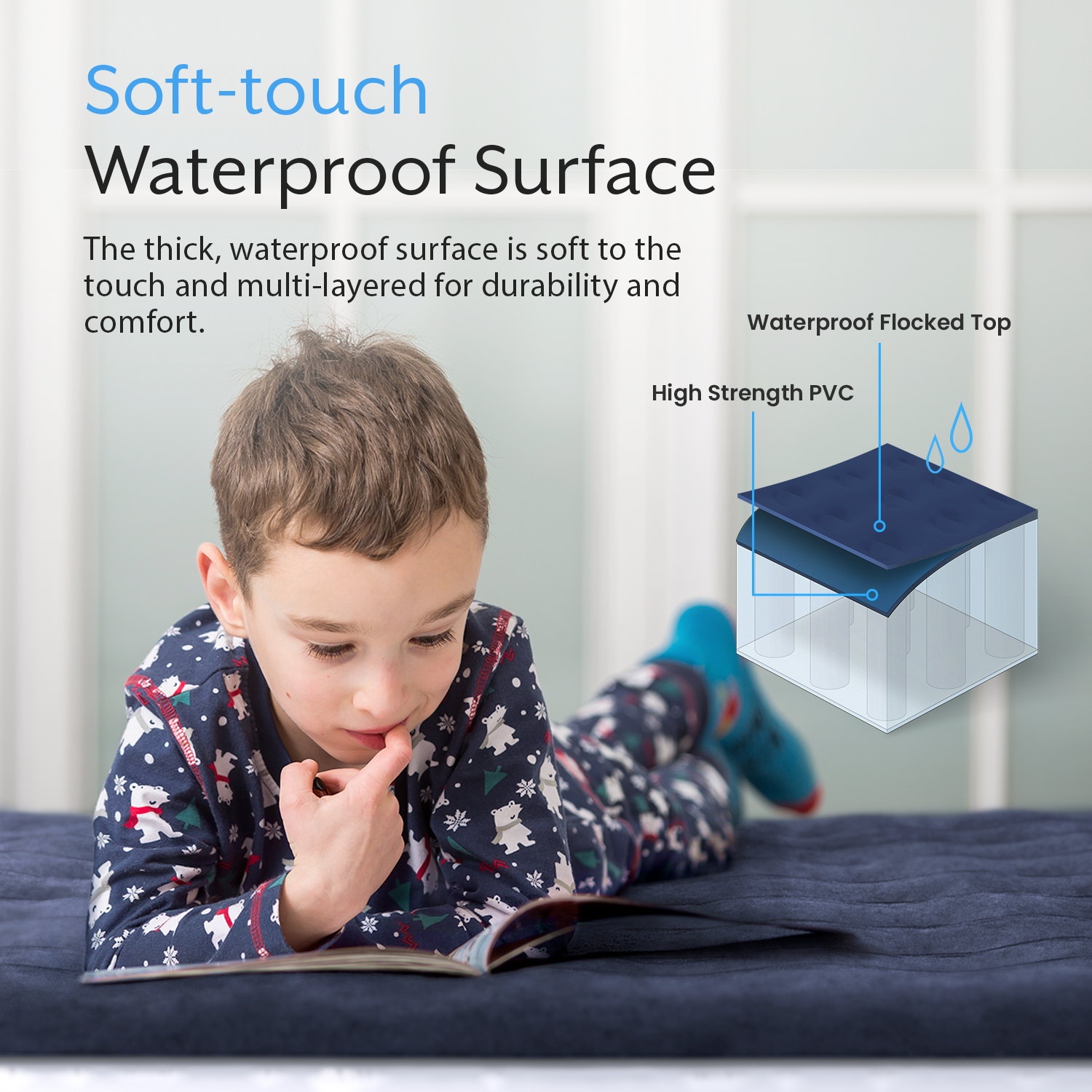Twin Camping Air Mattress – Navy/White