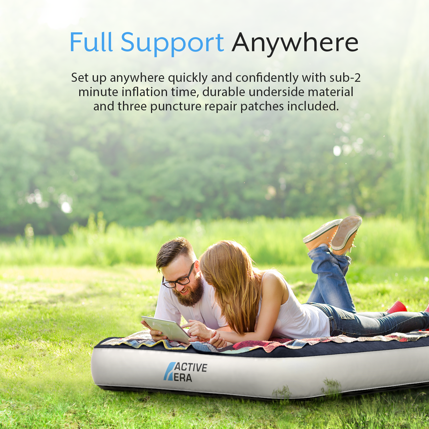 Twin Camping Air Mattress – Navy/White