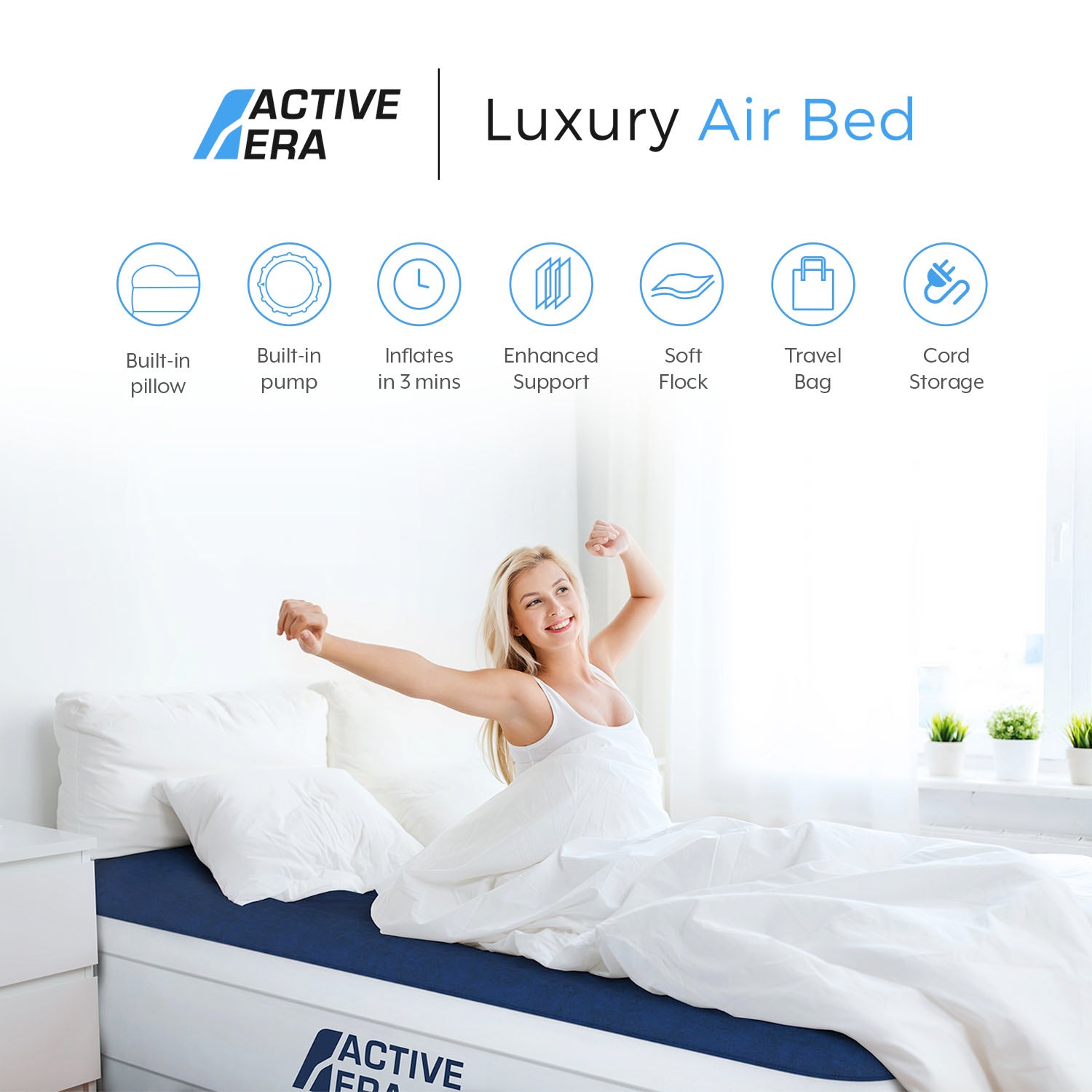 Queen Size Comfort Plus Air Mattress – Navy/White