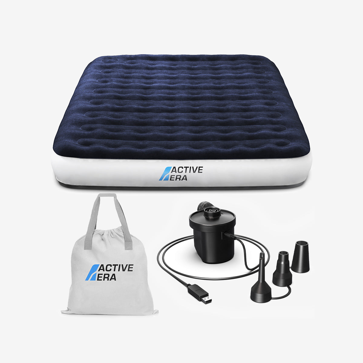 Queen Size Camping Air Mattress – Navy/White