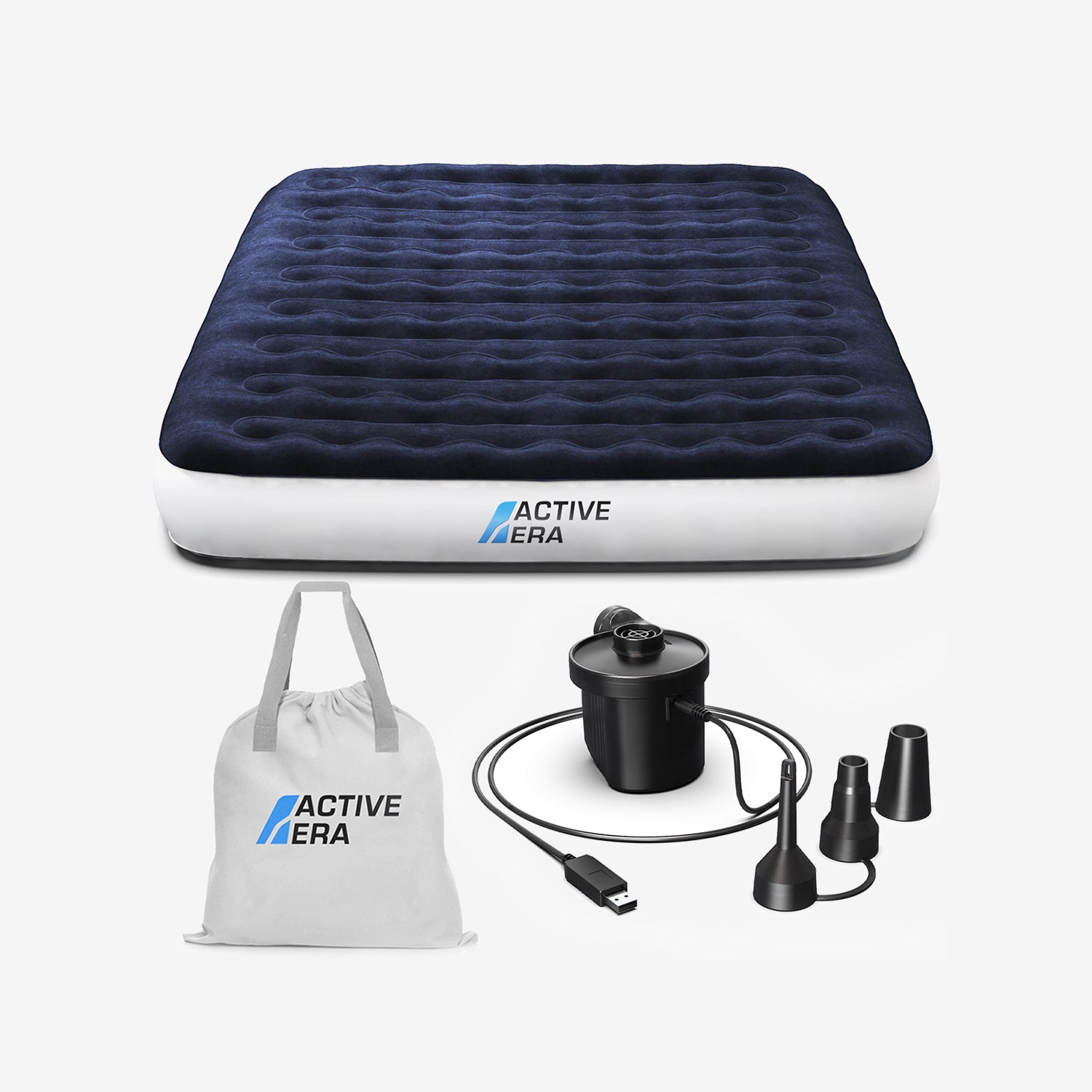 Queen Size Camping Air Mattress – Navy/White