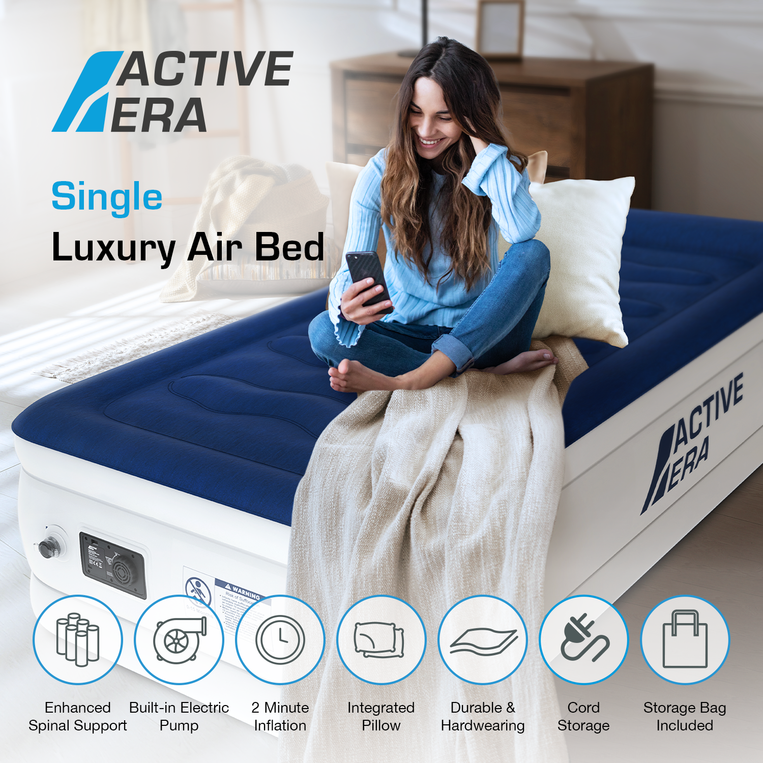 Twin Comfort Plus Air Mattress – Navy/White