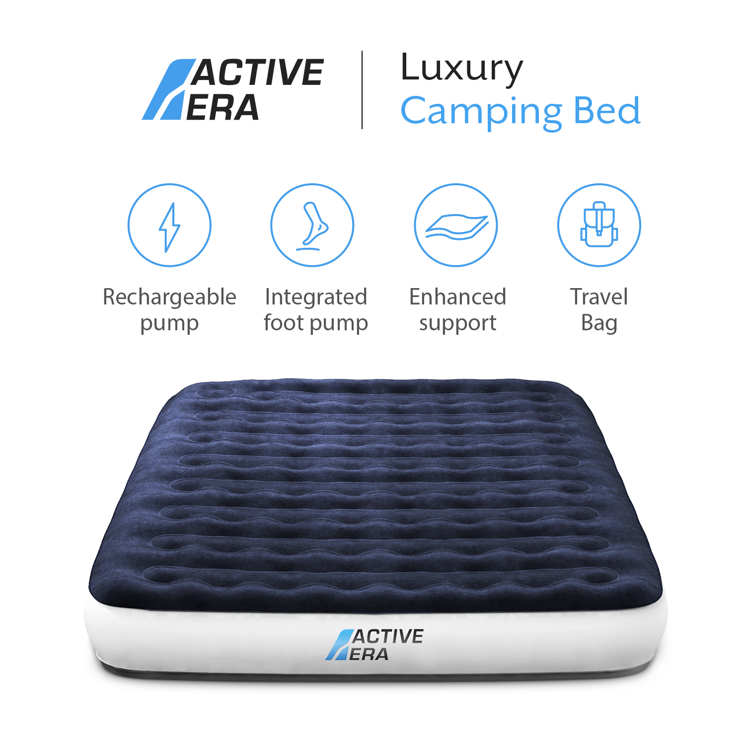 Queen Size Camping Air Mattress – Navy/White