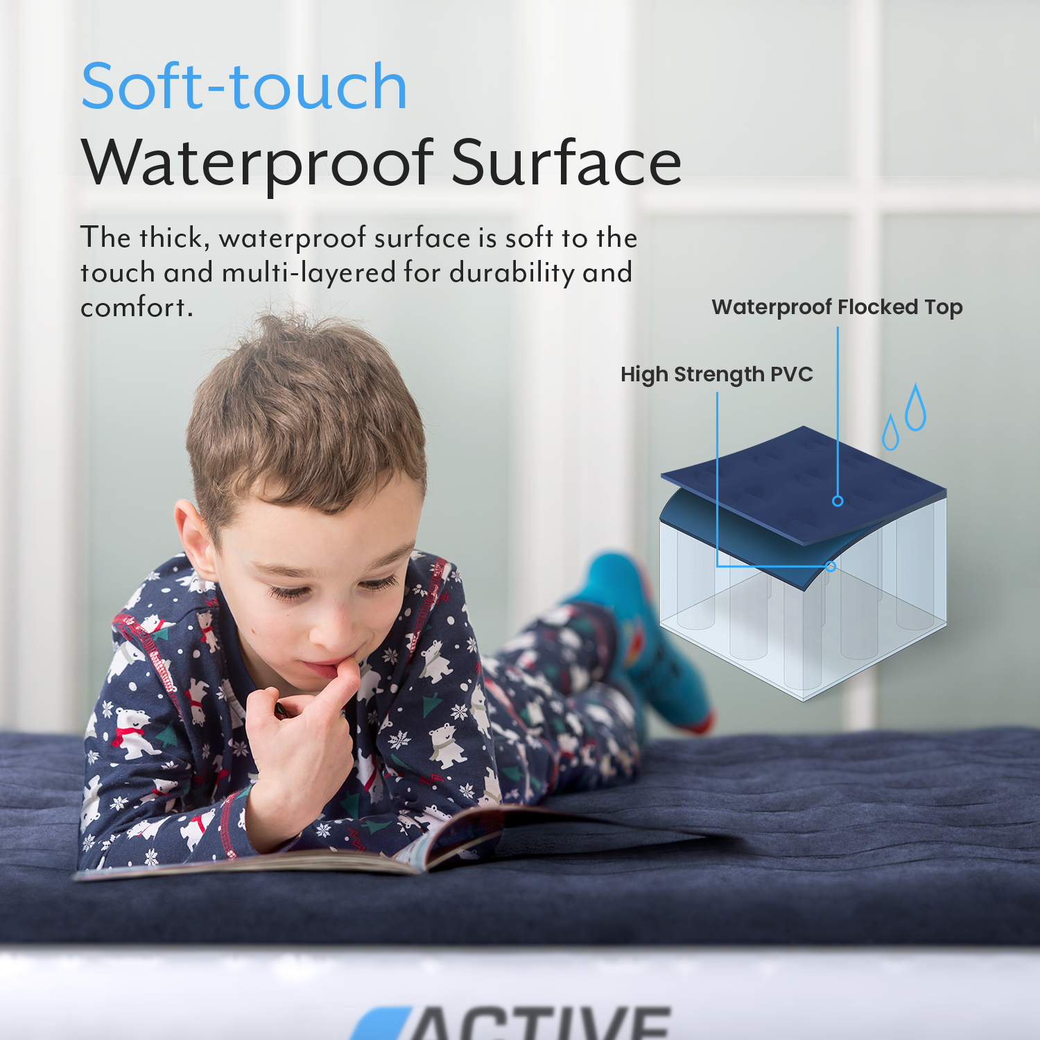 Queen Size Camping Air Mattress – Navy/White