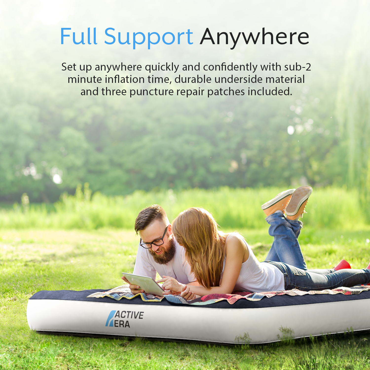 Queen Size Camping Air Mattress – Navy/White