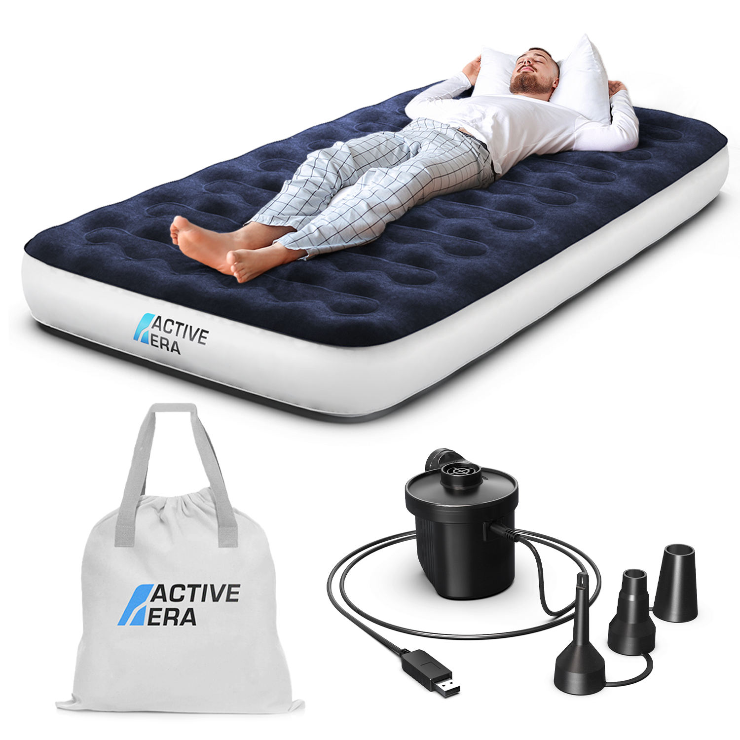 Twin Camping Air Mattress – Navy/White