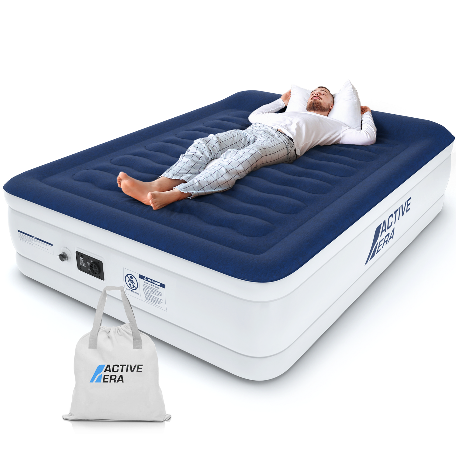 Matelas gonflable Comfort Plus pour grand lit – bleu marine/blanc