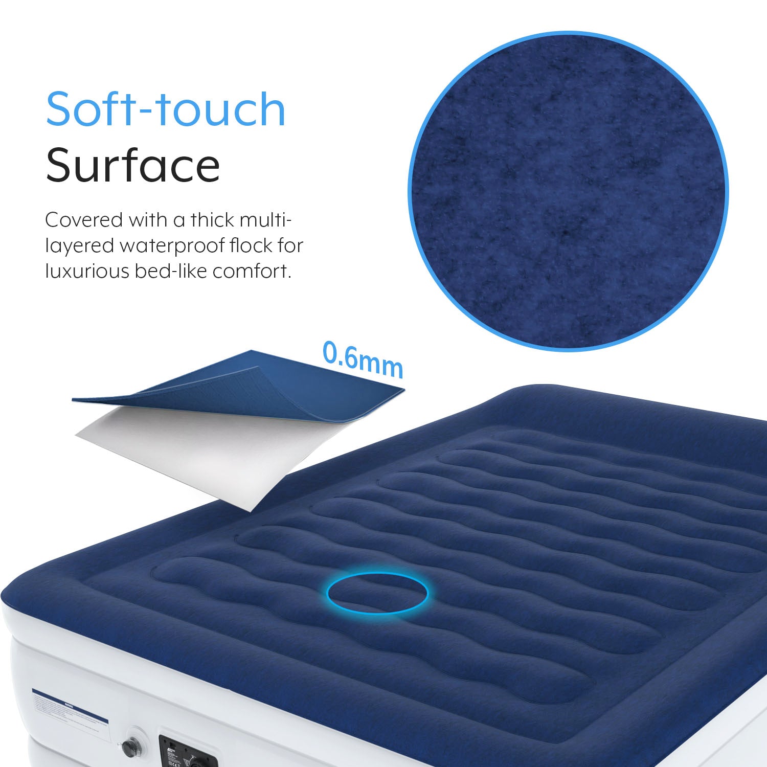 Matelas gonflable Comfort Plus pour grand lit – bleu marine/blanc