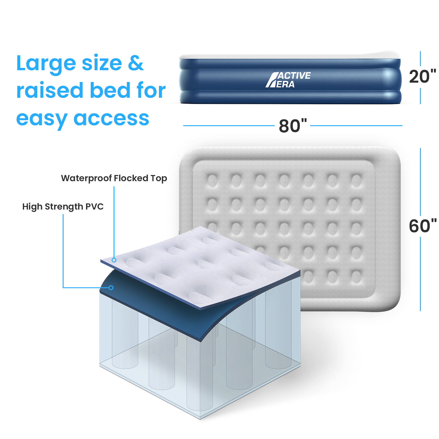 Matelas gonflable grand confort pour grand lit – Gris/Marine