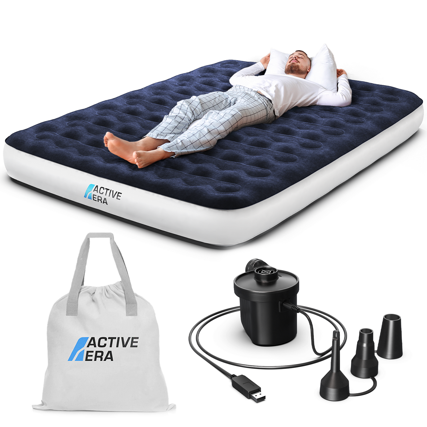 Queen Size Camping Air Mattress Navy/White Free Delivery Active Era